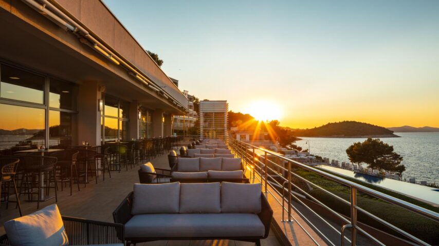 Meerlick von der Terrasse bei Sonnenuntergang, Hotel Punta Meerlick von der Terrasse bei Sonnenuntergang, Hotel Punta