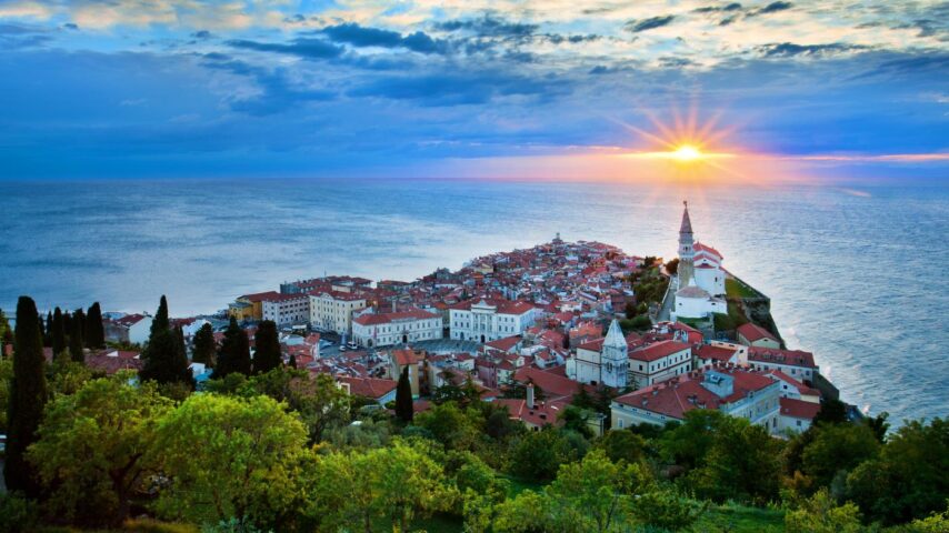 Piran bei Sonnenuntergang
