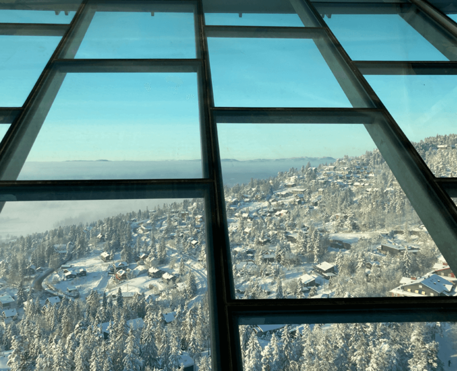 Oslo, Holmenkollen Skisprungschanze, Aussicht vom Sprungturm